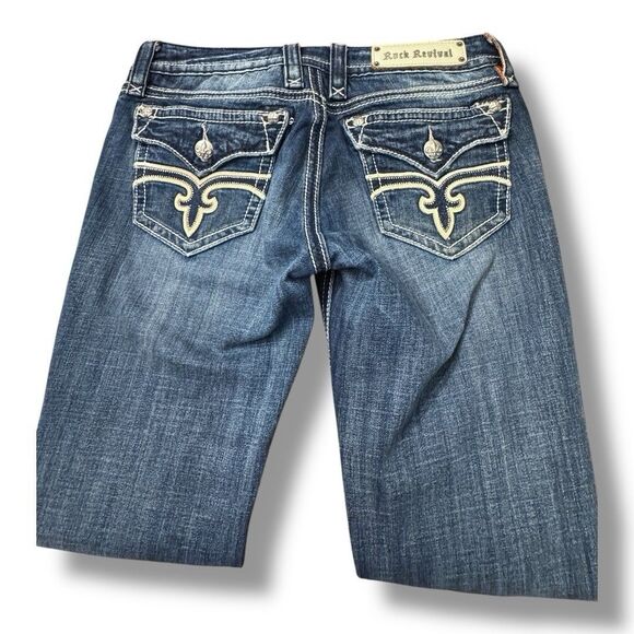 Rock Revival Dasha Boot Cut Jeans Blue Denim Flap Pocket RJ8263B4 Women’s Sz 30